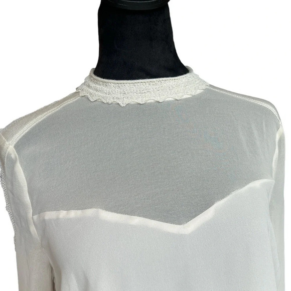 Marciano Abela Vanilla Sheer Long Sleeve Blouse Top XS NWT Women’s Elegant Chic - Picture 2 of 8